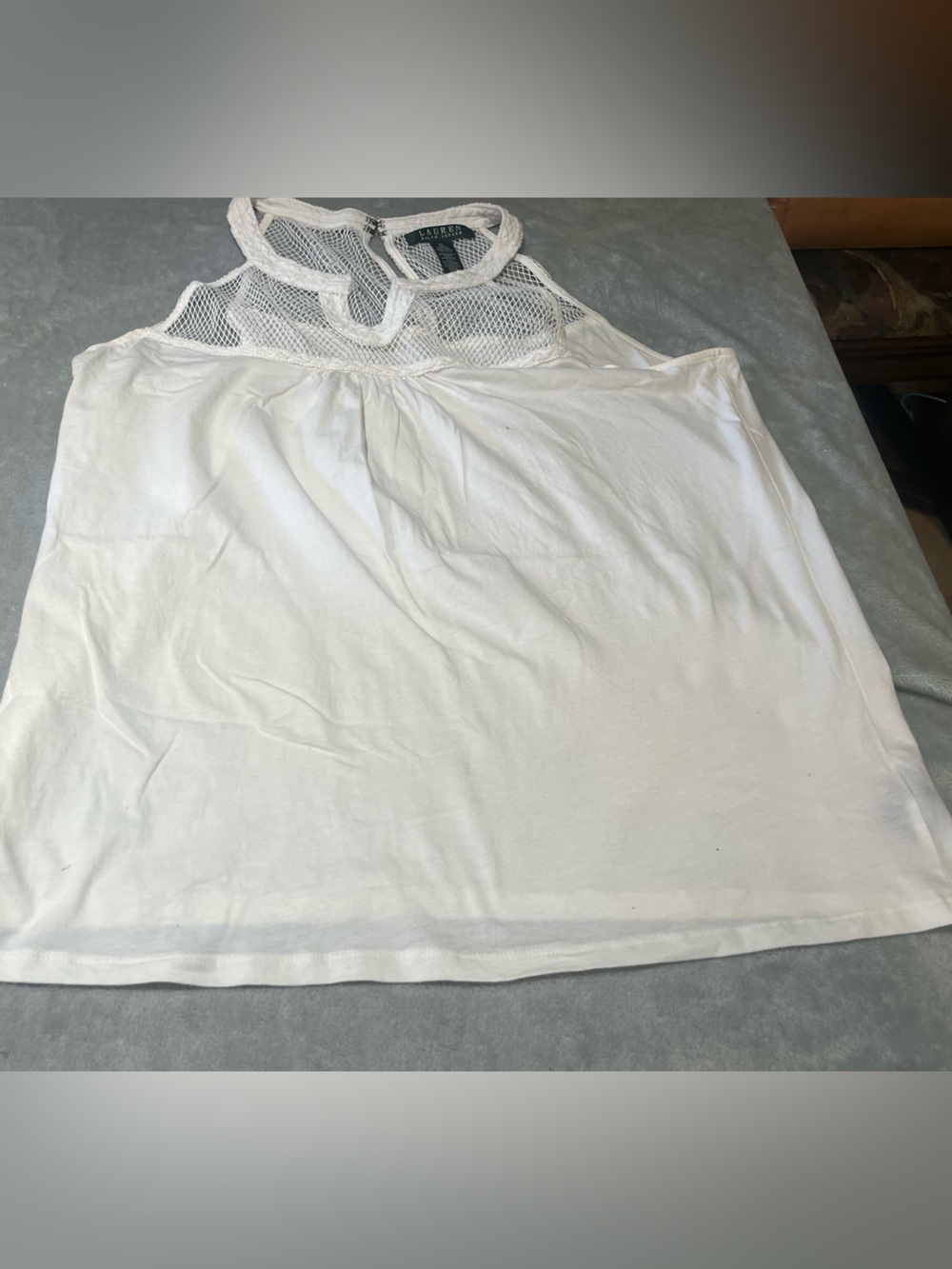 Ralph Lauren  Laced trimmed Nek top tank top  Pearl white, Large